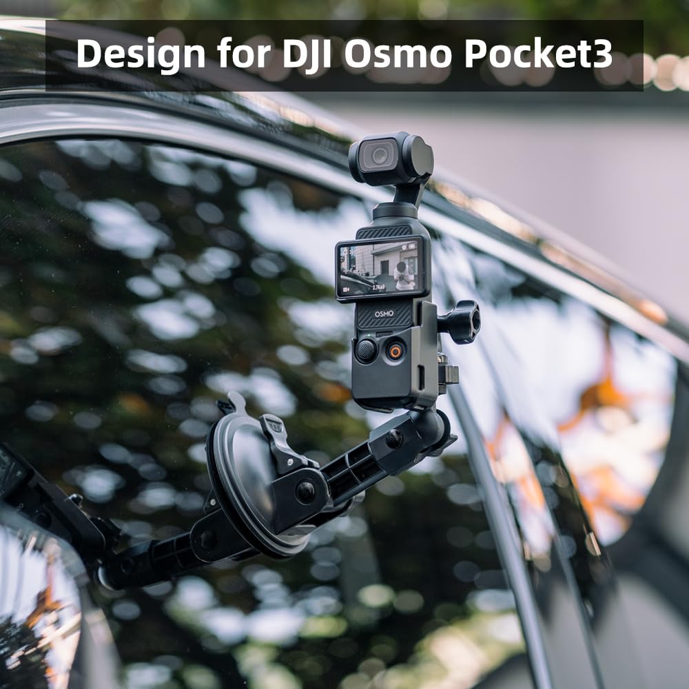 SUREWO Pocket 3 Suction Cup Mount, Car Mount Windshield Window Dash Holder Kit with Expansion Adapter for DJI Osmo Pocket 3,GoPro Hero