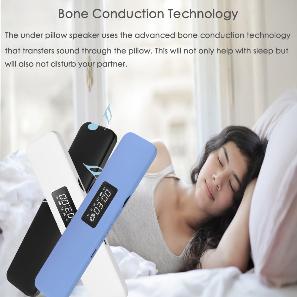 Under Pillow Speaker Bluetooth, Mini Bone Conduction Speaker, Bluetooth Sleep Headphones with Display for Sleeping, Sleepbar White Noise for Side