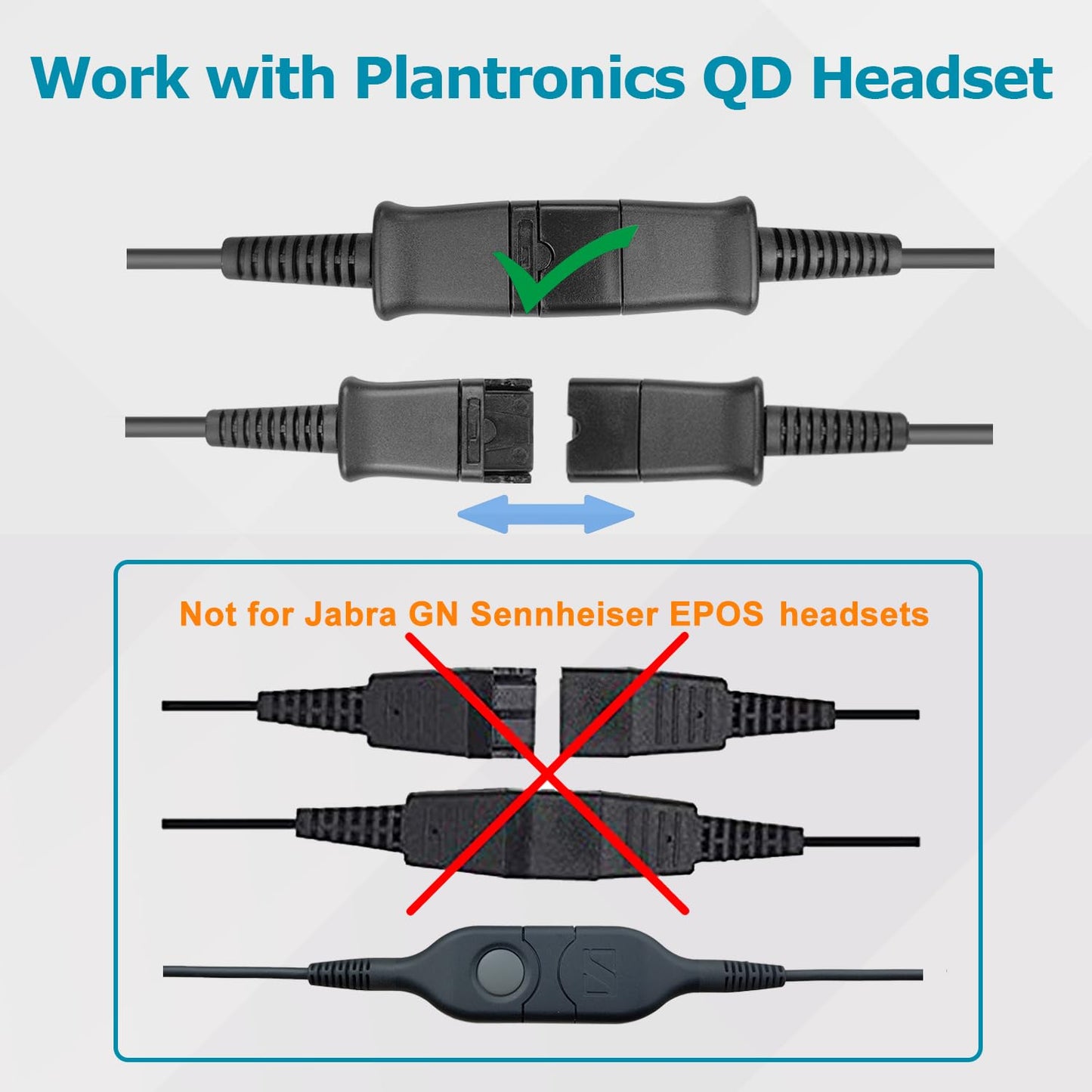 Training Y Splitter Adapter Cable to QD Headset Work for All Plantronics Quick Disconnect Headsets Splitter Cord Connector with in-line Volume Mute