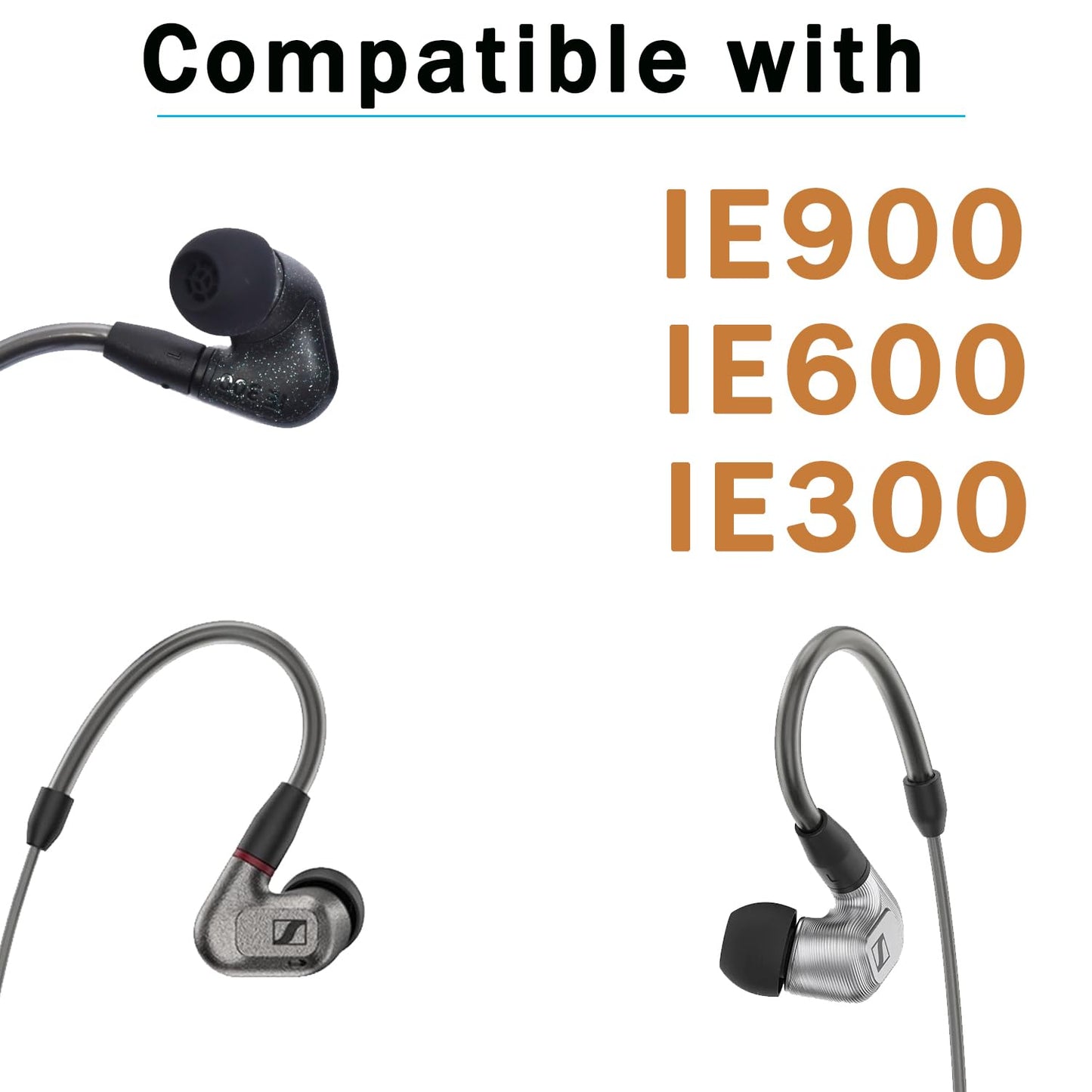 Luckvan Silicone Earbuds Tips for Sennheiser IE900 Earbuds Replacement Ear Tips Sennheiser IE600 IE300 IE200, 6 Pairs Black