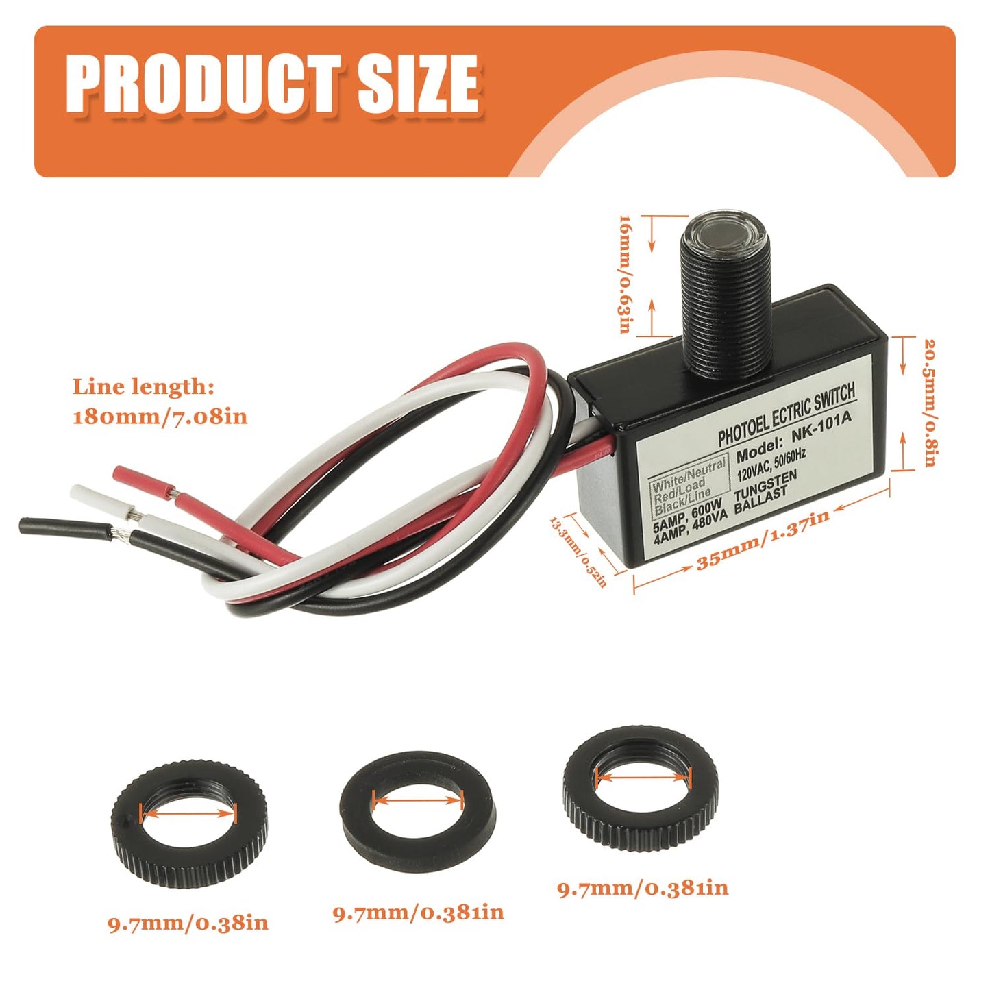 JAMHER 5 Pack 105V-130V AC Photocell Light Sensor Light Control Sensor Button Switch Dusk to Dawn Sensor for Outdoor Lighting Photoelectric Switch