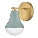 Lark Haddie Modern Bath Sconce, Single Light, Mount Up or Down, Dimmable, Seafoam and Lacquered Brass