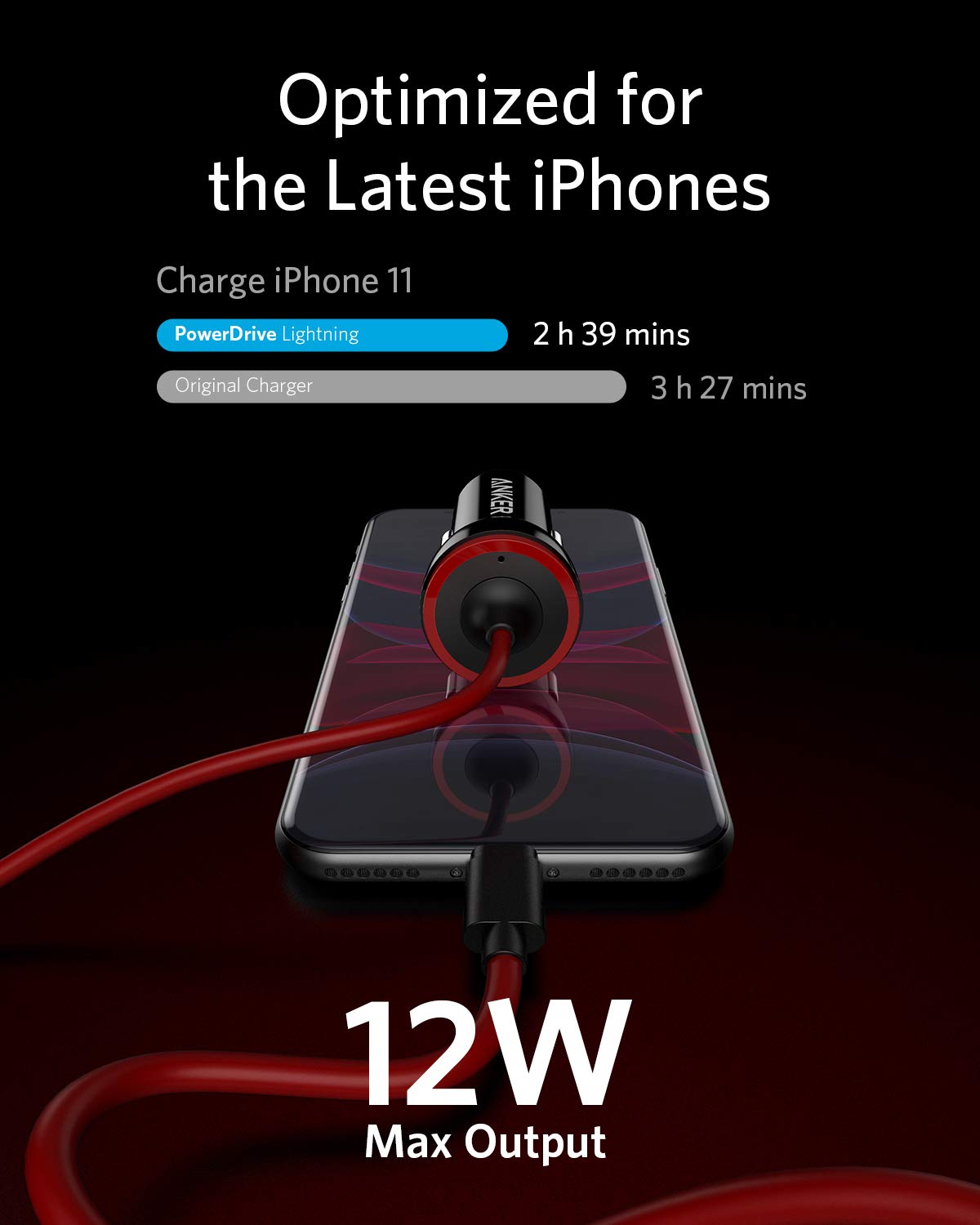 iPhone Car Charger, Anker 12W 5V Lightning [Mfi-Certified], PowerDrive Car Charger with 3ft Apple Certified Cable, for iPhone 14 13 12 11 Pro Max mini