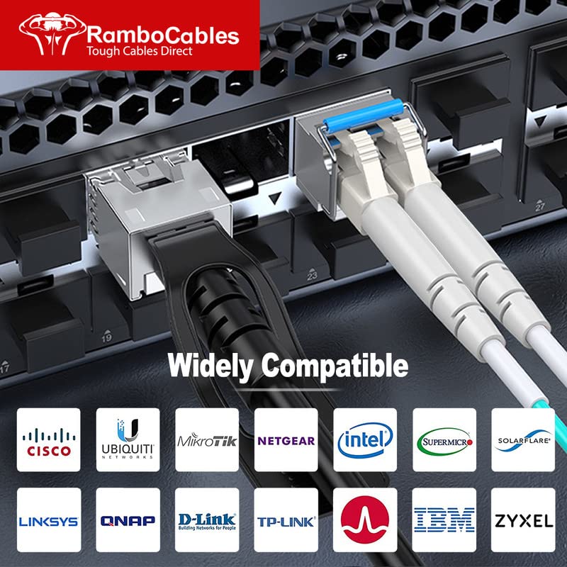 RamboCables DAC Cable, (16ft/5m) 10G SFP+ Ethernet Copper Twinax Cable, for Cisco SFP-H10GB-CU5M, Length Options: 0.3m-7m