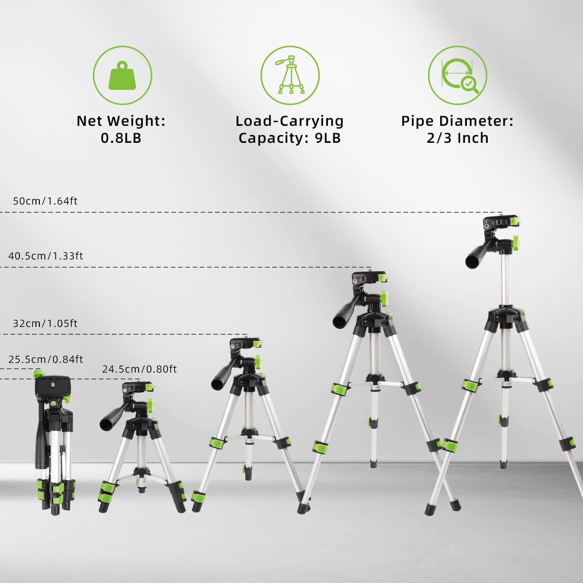 Huepar TPD05 19.7" Lightweight Aluminum Tripod-Mini Portable Adjustable Tripod for Laser Level and Camera, with 3-Way Flexible Pan Head and Bubble