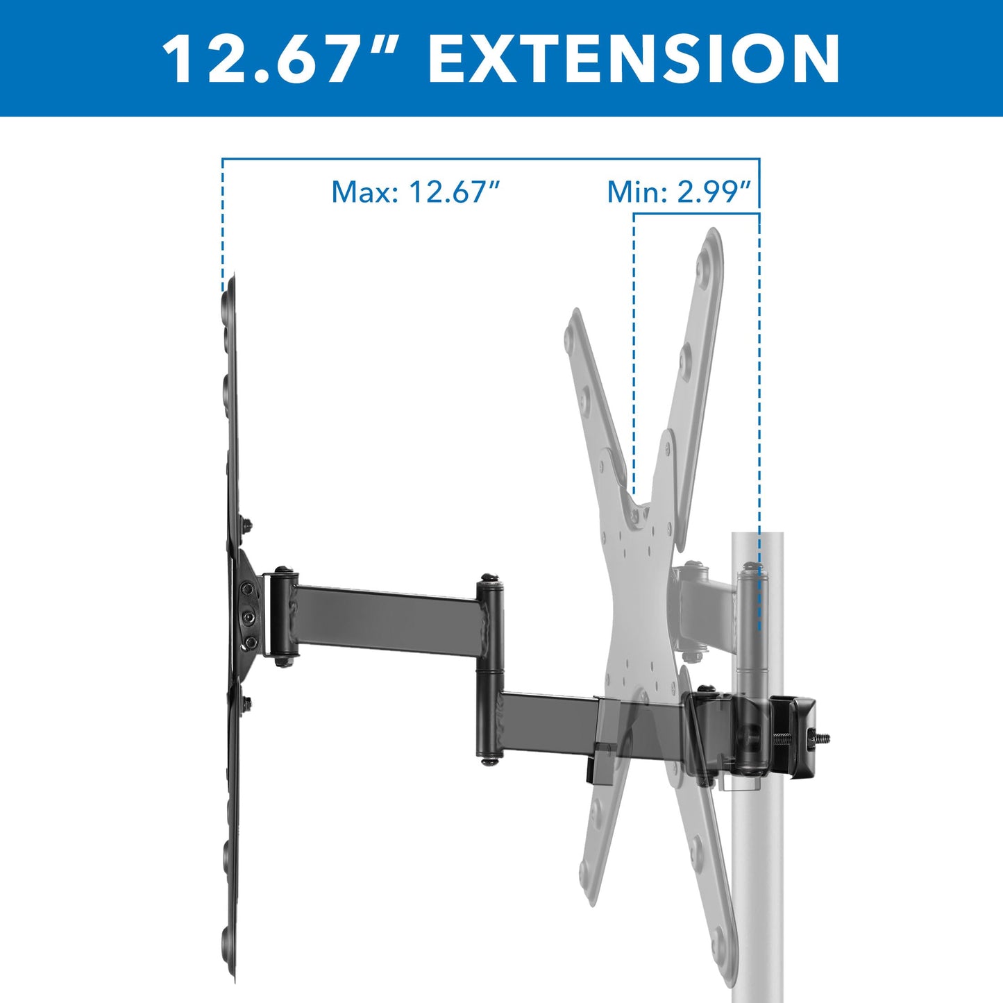 Mount-It! TV Pole Mount, Full Motion Universal TV Bracket, VESA 75x75 to 400x400, Fits TVs and Monitors 32" - 55", Clamp Fits Poles from 1.1"