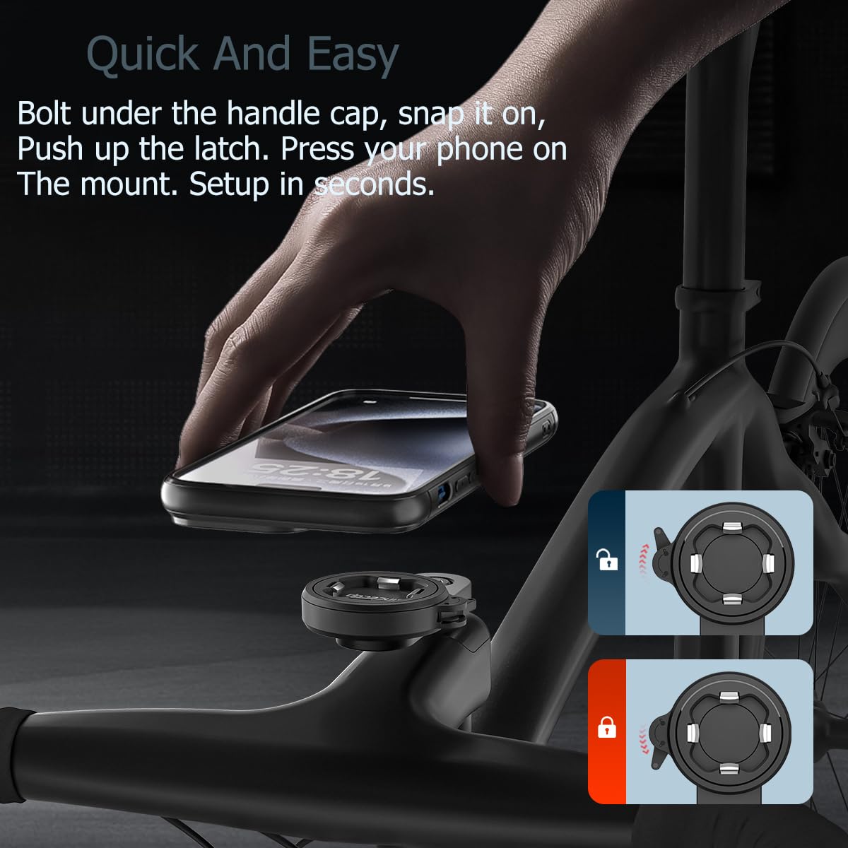 Bike Stem Phone Mount with Quad Safety Buckles - CNC Aluminum Center Holder for iPhone & Android | Quick Install | Anti-Shake Clamp