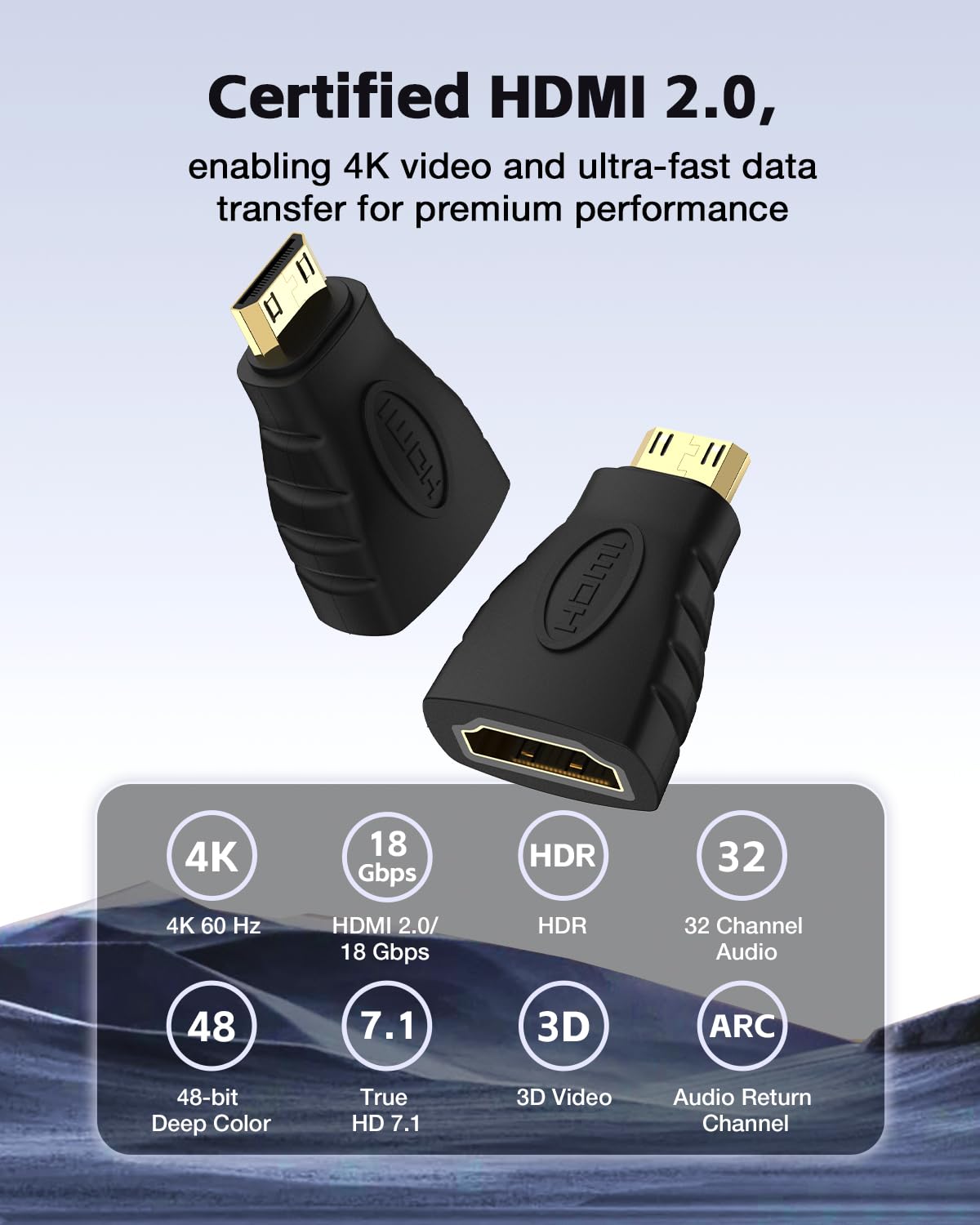 VCE HDMI Adapter 2-Pack, Mini HDMI to HDMI, 4K Support, Gold Plated, Compatible with Raspberry Pi, Camera, Camcorder, DSLR, Tablet, Video Card