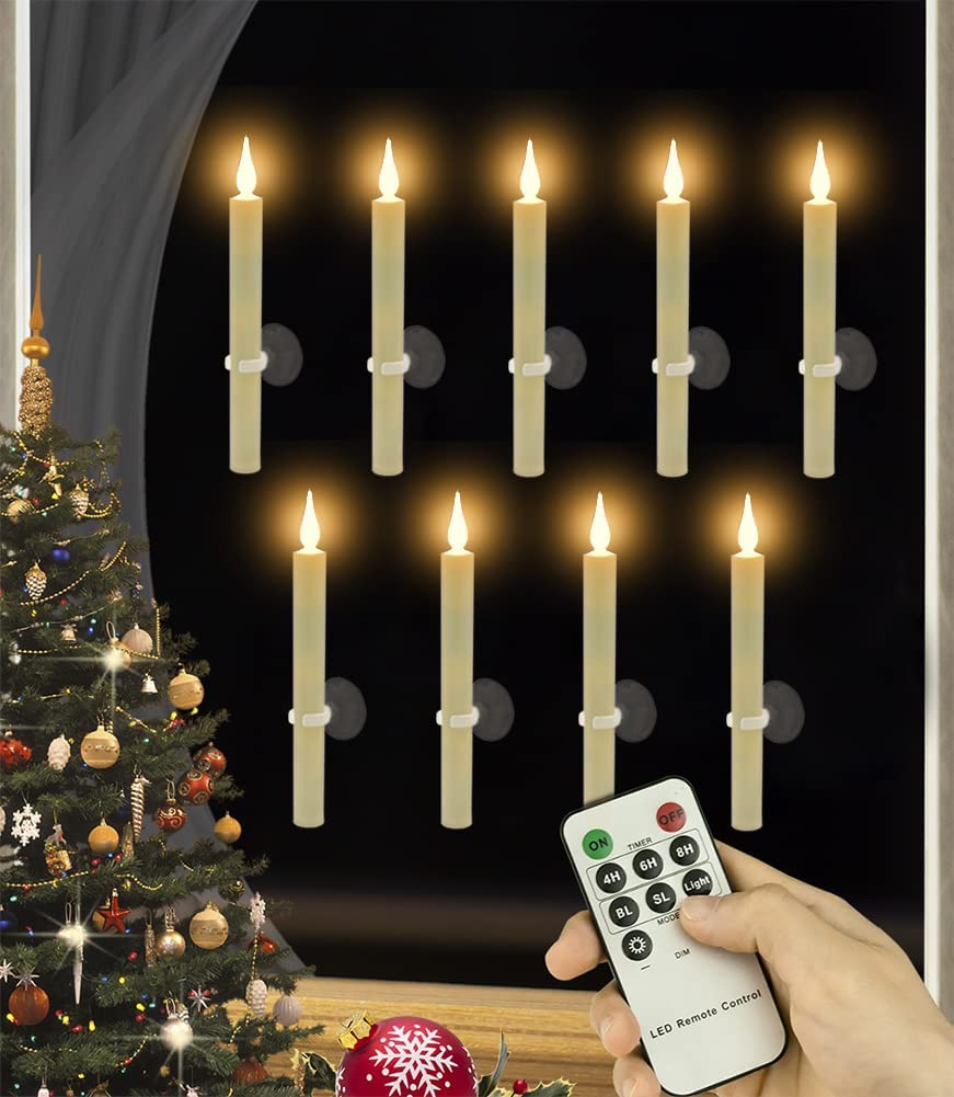 Strg Christmas Flameless Candles with Remote Timer, Christmas Window Taper Candles with Suction Cup and Magnetic Base Battery Operated Candle Sticks