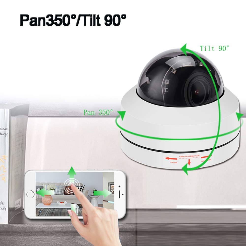 Alptop Outdoor 8MP 4K PTZ IP POE Dome Ceiling Security Camera Pan Tilt 5xOptical Zoom 100ft IR Night Vision Motion Detection Remote View RTSP