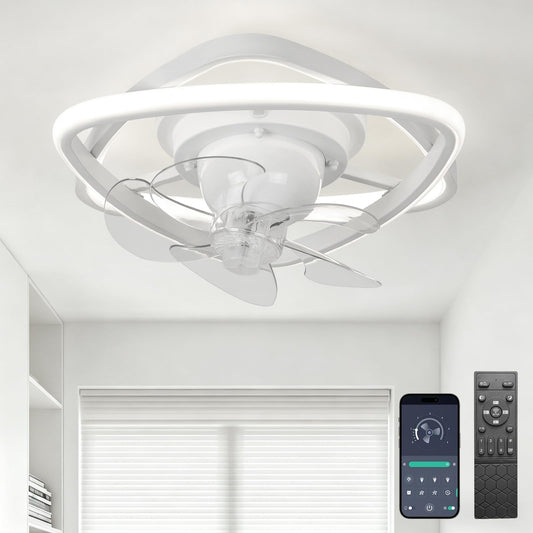Zoruny 13" Small Ceiling Fan with Light, 360° Rotatable, Remote White 02