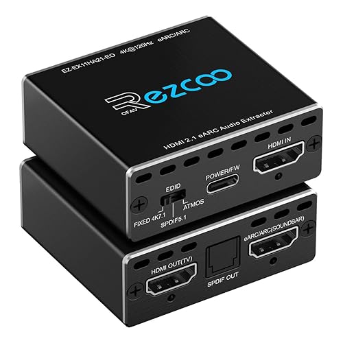 4K@120Hz HDMI 2.1 eARC Audio Extractor 1 in 1 Out Support VRR ALLM HDCP2.3 ARC eARC HDR CEC SPDlF Optical Audio Out Digital EDID for PS5 Xbox NVIDIA