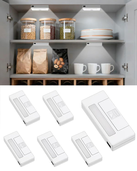 Amagle 6 Pack Door Open Sensor Cabinet Lights, Cordless LED Cabinet Closet Light, Battery Operated Cupboard Drawer Light Door Activated Stick on Puck