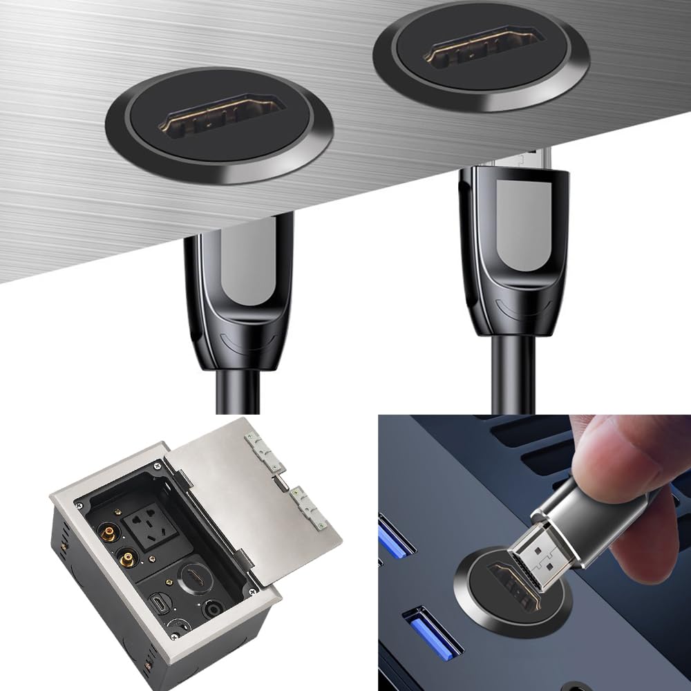 YiKaiEn HDMI Panel Mount Adapter 4K@60Hz - Female-to-Female Threaded Connector, with Anti-Loosening Gasket and Waterproof Cover, Ideal for Car