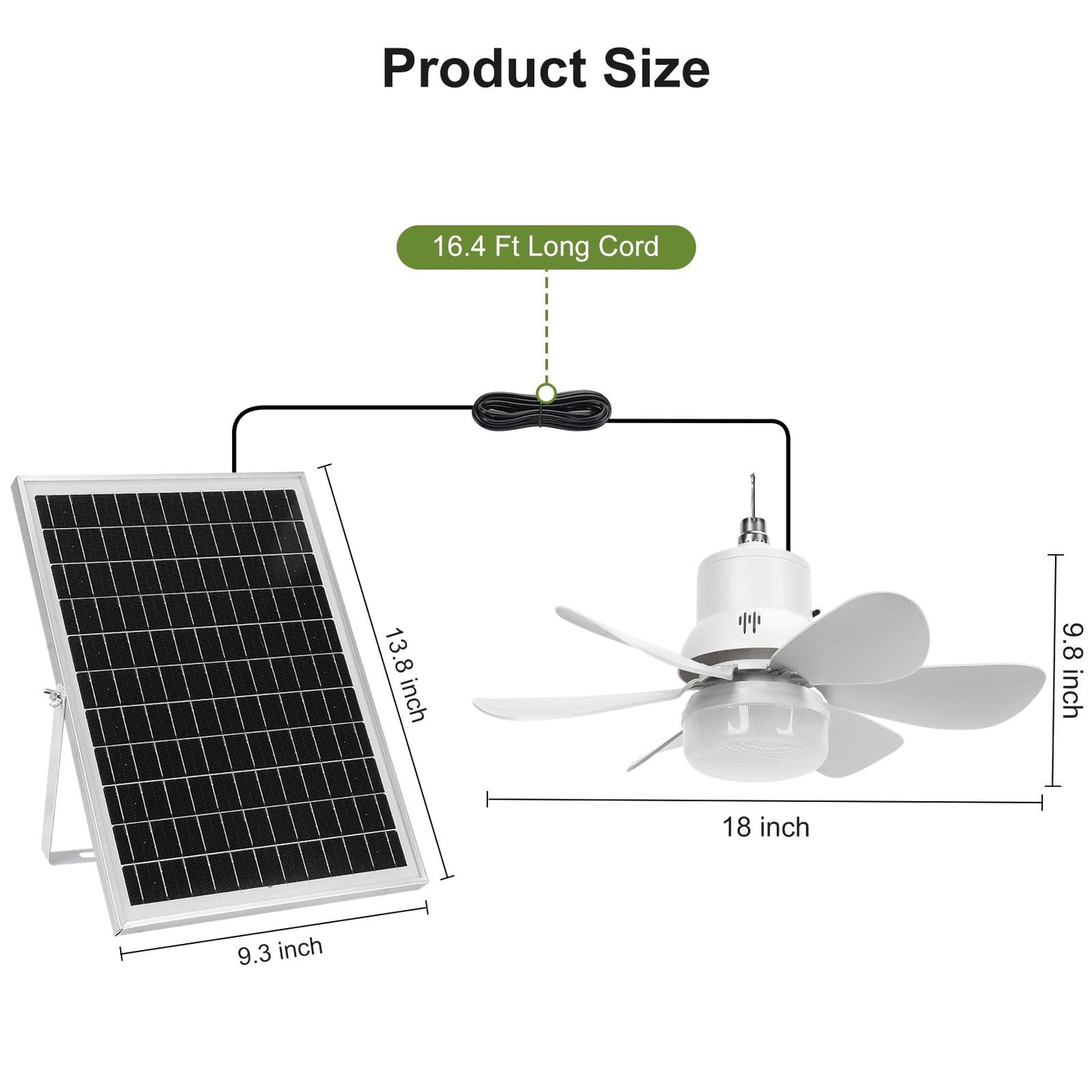 Roodike 18" Solar Ceiling Fan Light with Battery for Gazebo Patio