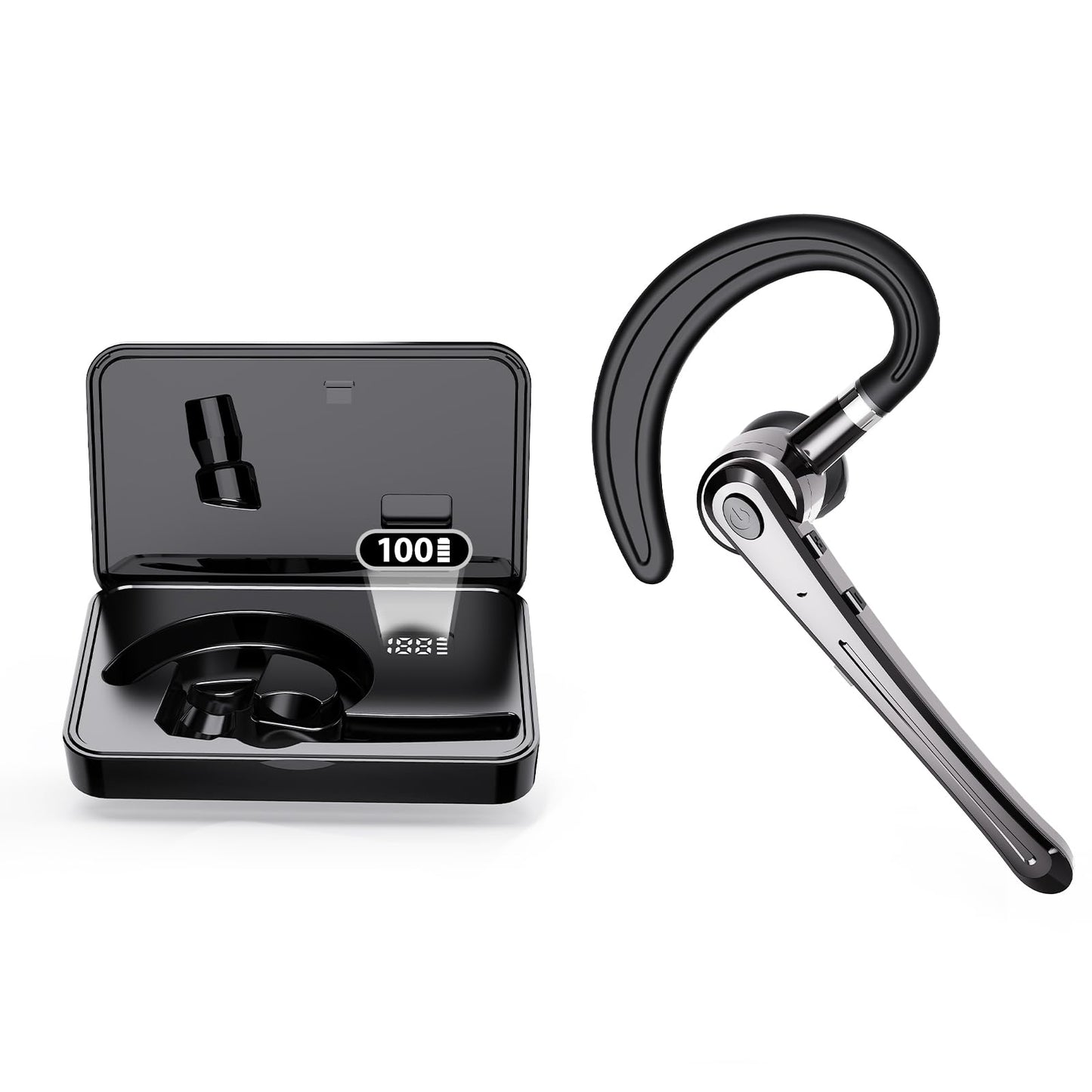 Bluetooth Headset,Wireless Bluetooth Earpiece with 800mAh Charging Case 80 Hours Talking Time Built-in CVC8.0 Dual-Mic Active Noise Cancelling V5.1