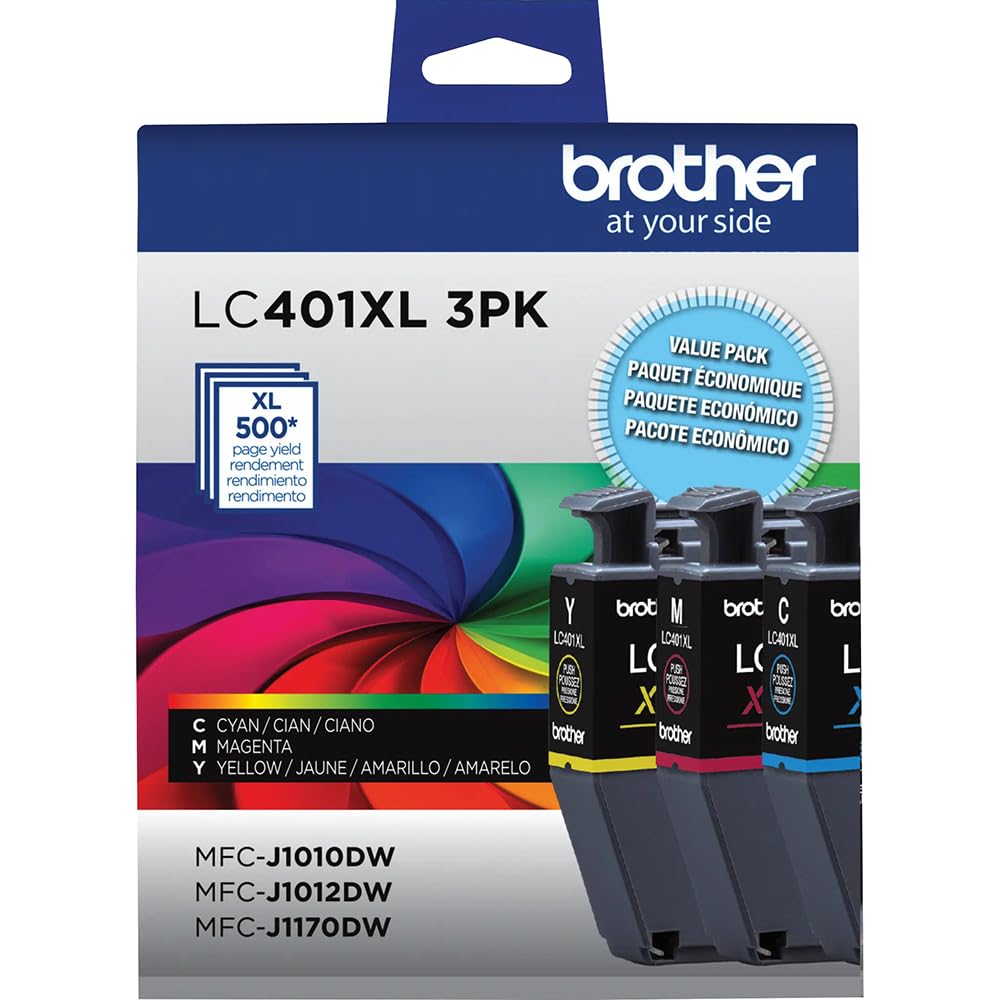 Brother Genuine LC401XL 3-Pack Color High Yield Ink Cartridge (Cyan, Magenta, Yellow) Bundle with Deco Essentials Printer eBook for MFC-J1010DW