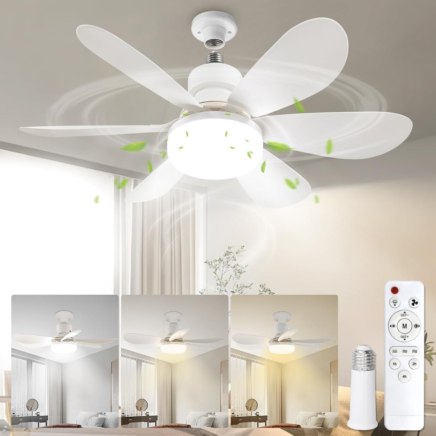 VTYXCTIGJ 20.5"Socket Fan Light with Remote,E26 Base 40W/3000-6000K Dimming