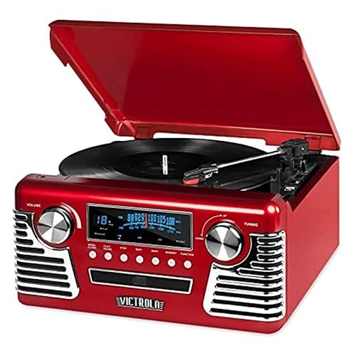 Victrola Haley Retro Bluetooth Record Player & Multimedia Center with Built-in Speakers - 3-Speed Turntable, CD Player, AM/FM Radio, 3.5mm Aux-In