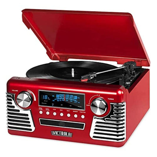Victrola Haley Retro Bluetooth Record Player & Multimedia Center with Built-in Speakers - 3-Speed Turntable, CD Player, AM/FM Radio, 3.5mm Aux-In