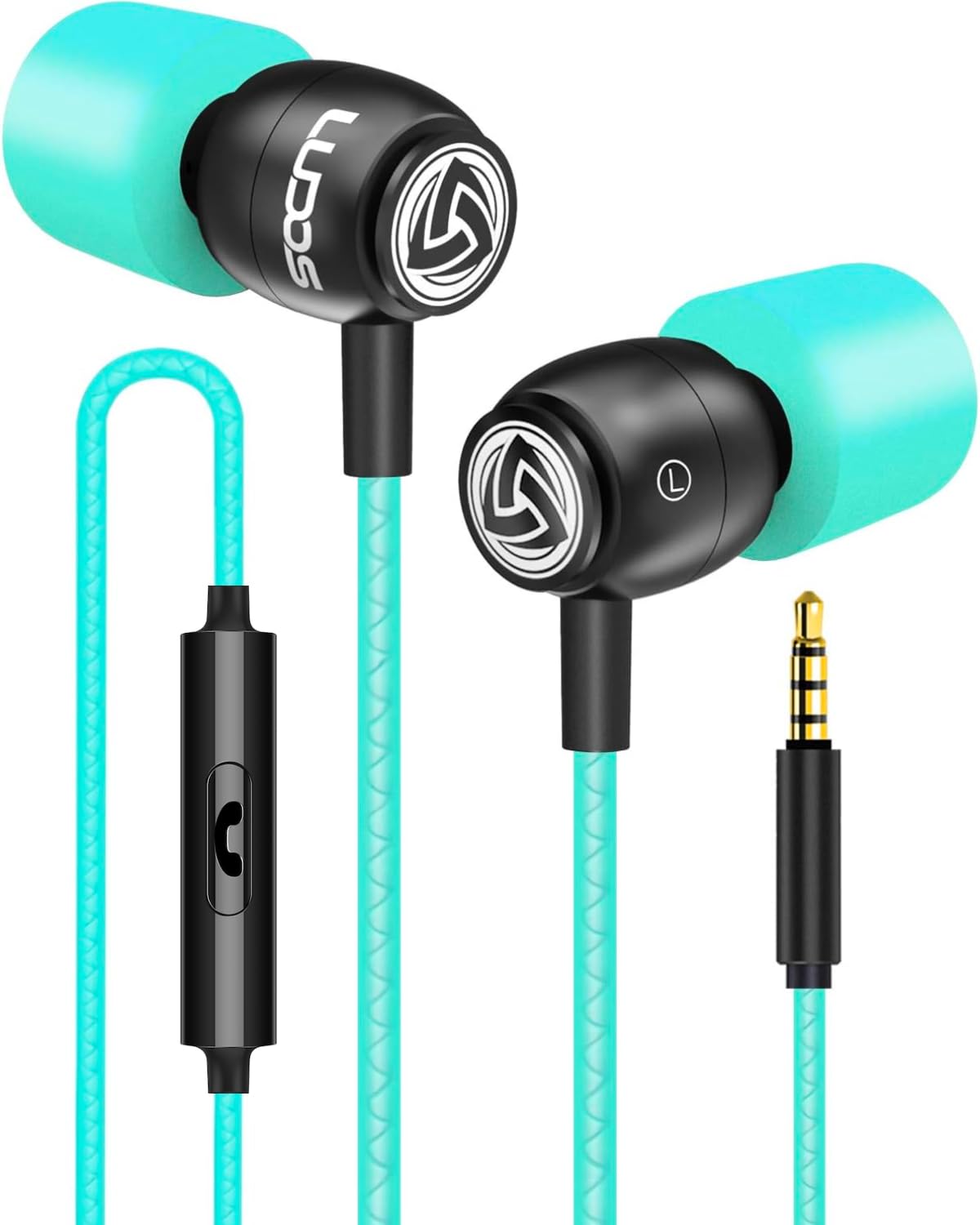 LUDOS Clamor Wired Earbuds in-Ear Headphones, 5 Years Warranty, Earphones with Mic, Noise Isolating Ear Buds, Memory Foam for iPhone, Samsung, School