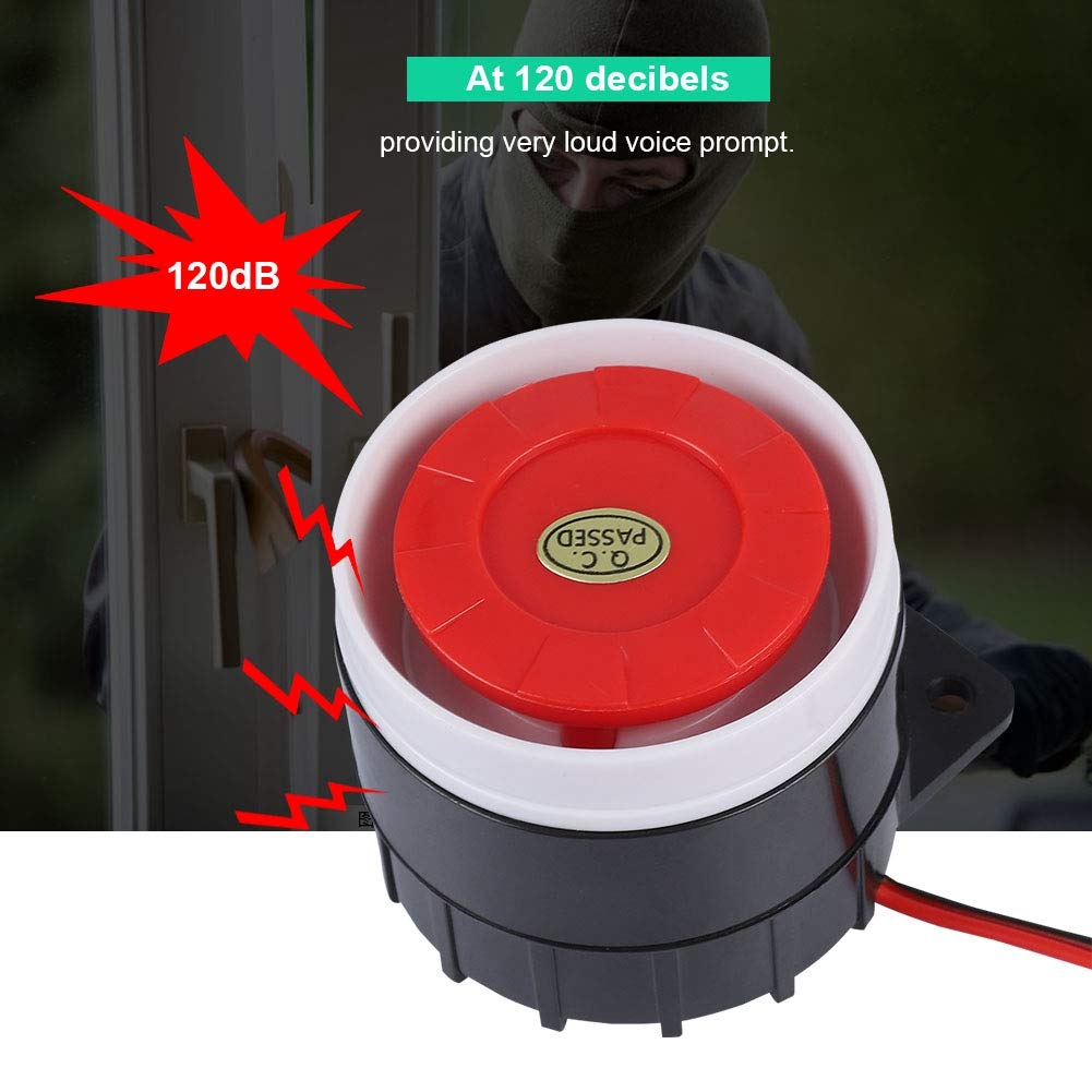 120dB DC 12V Mini Red Wired Alarm Horn Safety Warning/Burglar Horn for Home Security Monitoring System Indoor and Outdoor Safety