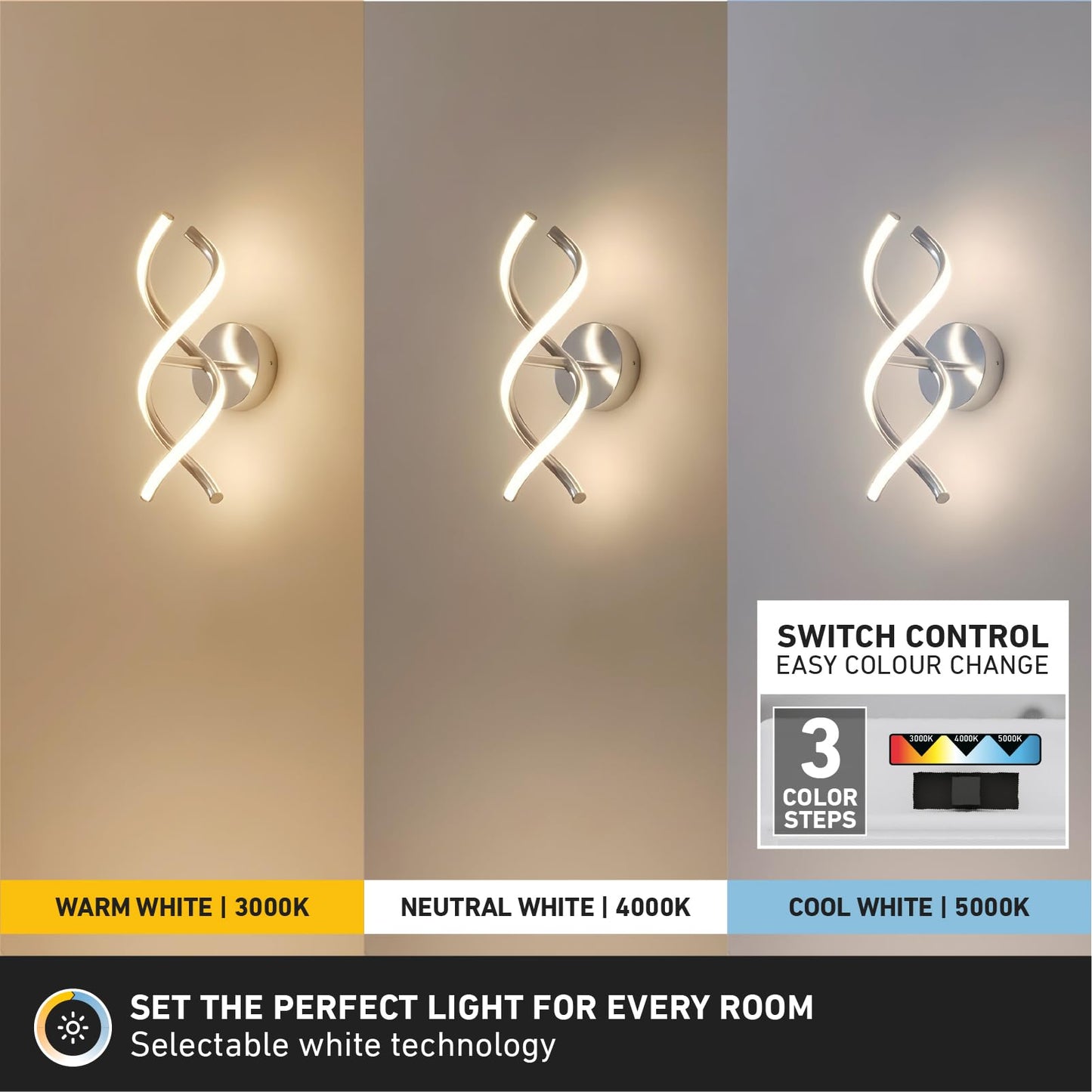 artika DNA 12W LED Modern Wall Sconce Light, Chrome Finish, Ideal for Bathroom, Living Room, Bedroom, Hallway - 850 Lumens, 3500 Kelvin, Made