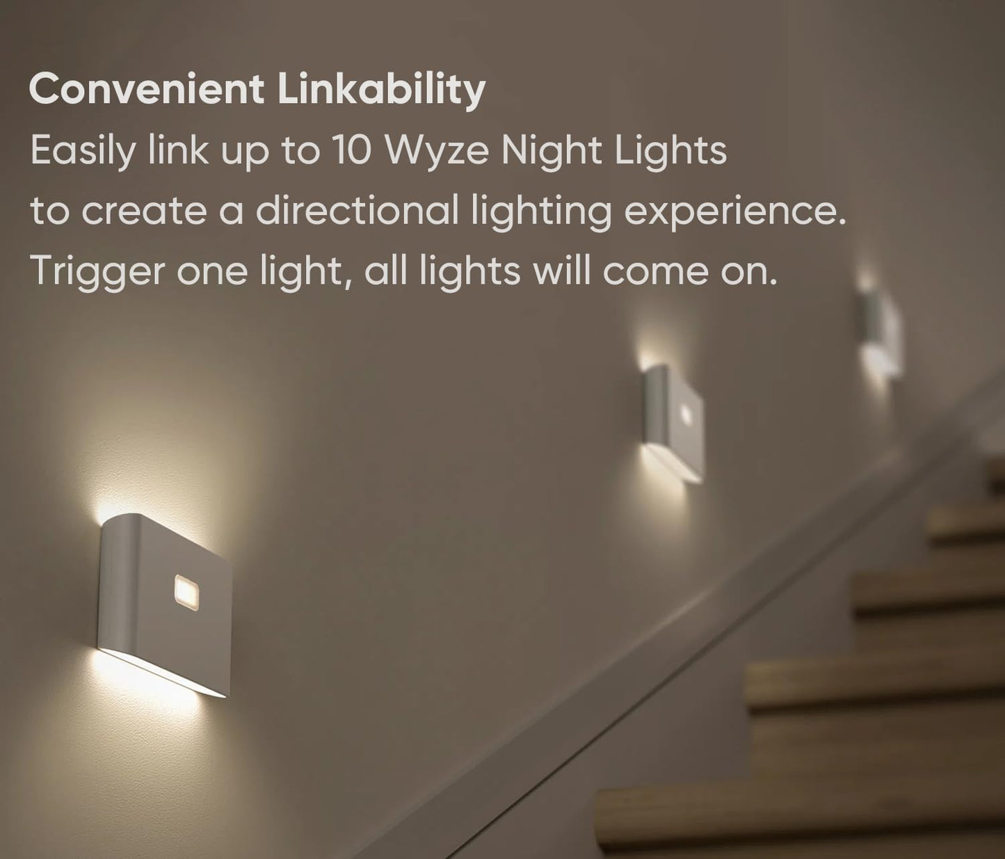 WYZE Rechargeable Night Lights with Dusk to Dawn & Motion Sensors, Warm & Soft White Stair Lights for Bathroom, Hallway, Linkable, Magnetic Mount, 3