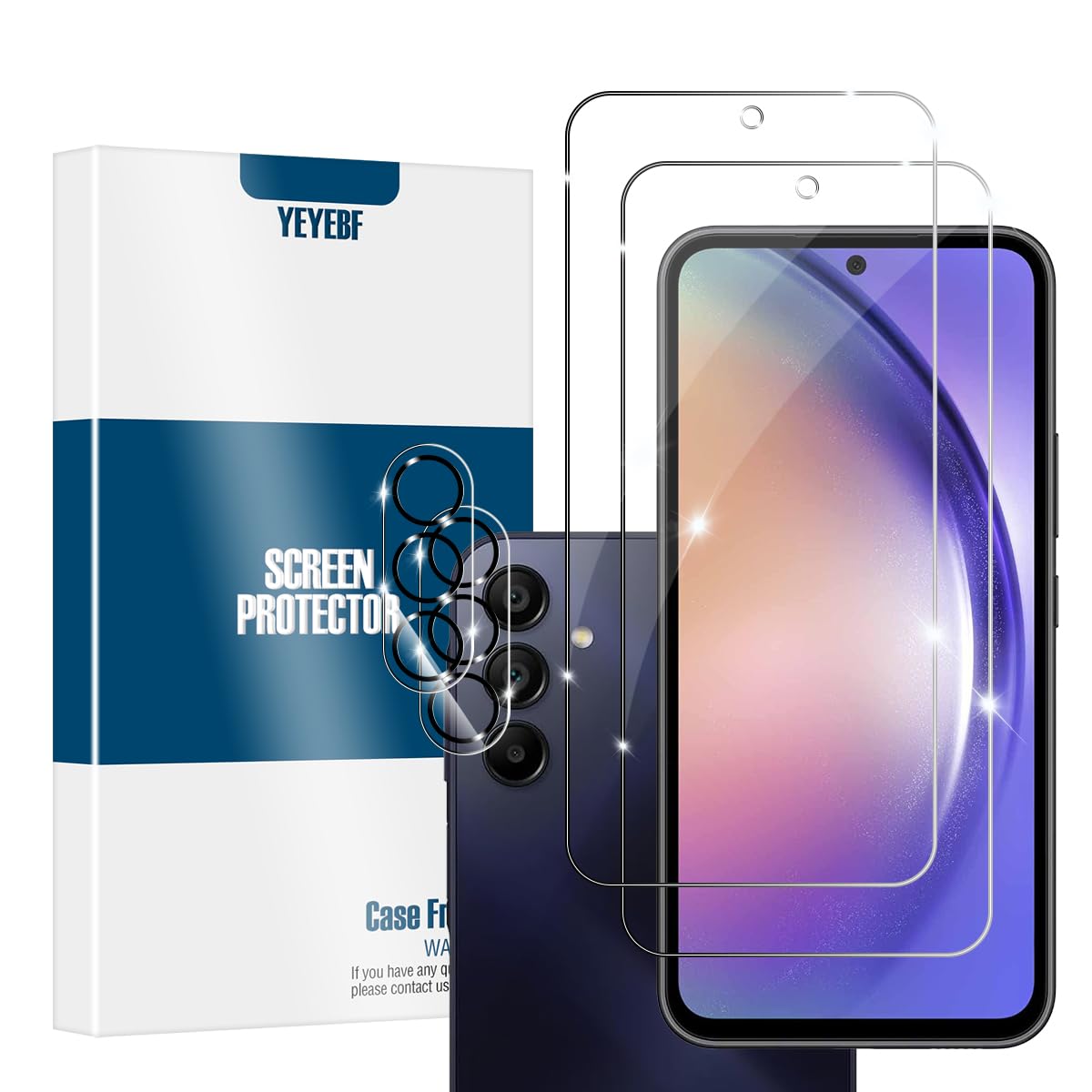 YEYEBF Galaxy A54 HD Clear Tempered Glass Screen Protector + Camera Lens Protectors, [2+2 Pack] [3D Glass] [Anti-Glare] [Bubble-Free] Screen Protector