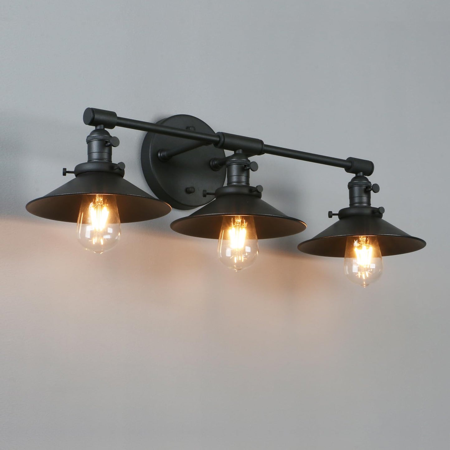 Phansthy Bathroom Vanity Light Fixtures, 3 Light Wall Sconces Lighting with 7.9" Black Metal Shade, Wall Lights for Mirror, Kitchen, Living Room