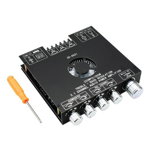 ZK-AS21 TPA3255 Bluetooth 5.1 Power Amplifier Board HiFi 2.1 Channel 220Wx2+350W Digital Audio Receiver AMP Board with Treble and Bass Control for DIY