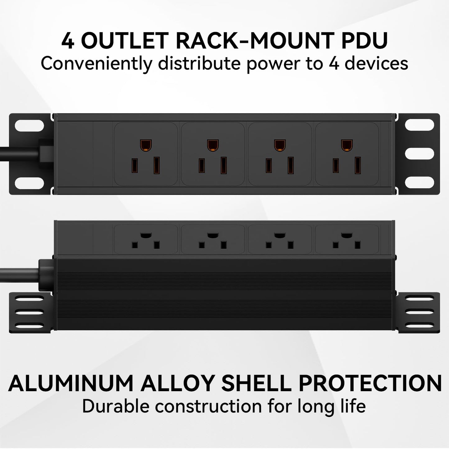 10 inch Rack PDU-1U (4 Rear Outlets),10" inch Rack Power Strip with Protection (125V/15A 6ft Cable),Rack Mount Power Distribution Unit for 10" Mini