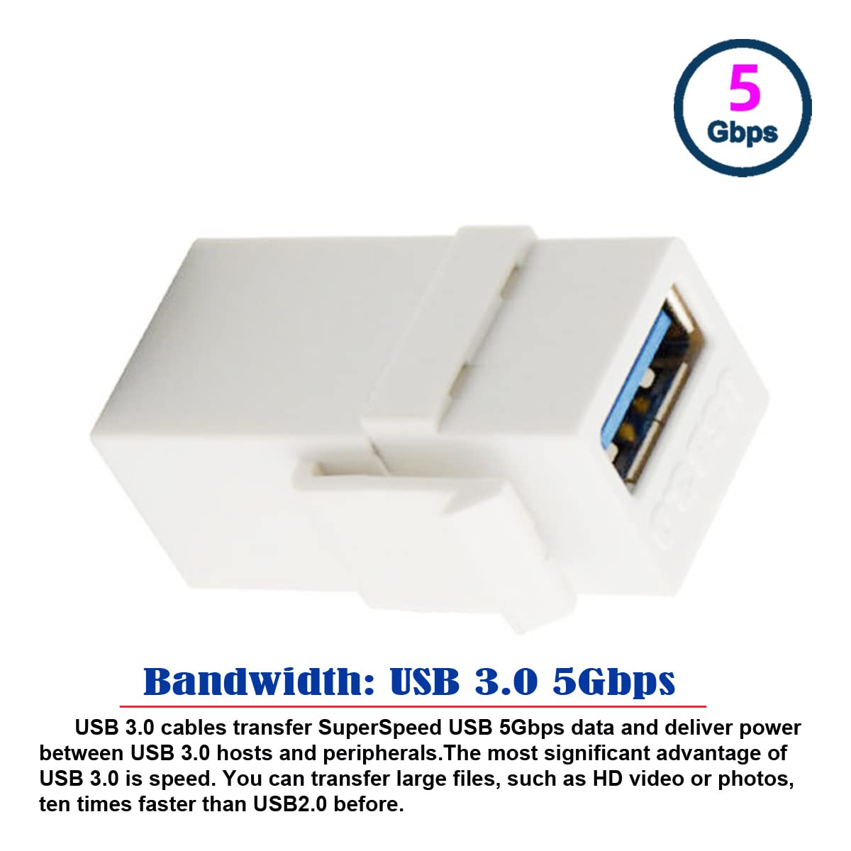 cablecc USB 3.0 A Female to A Female Extension Keystone Jack Coupler Adapter for Wall Plate Panel USB Cable