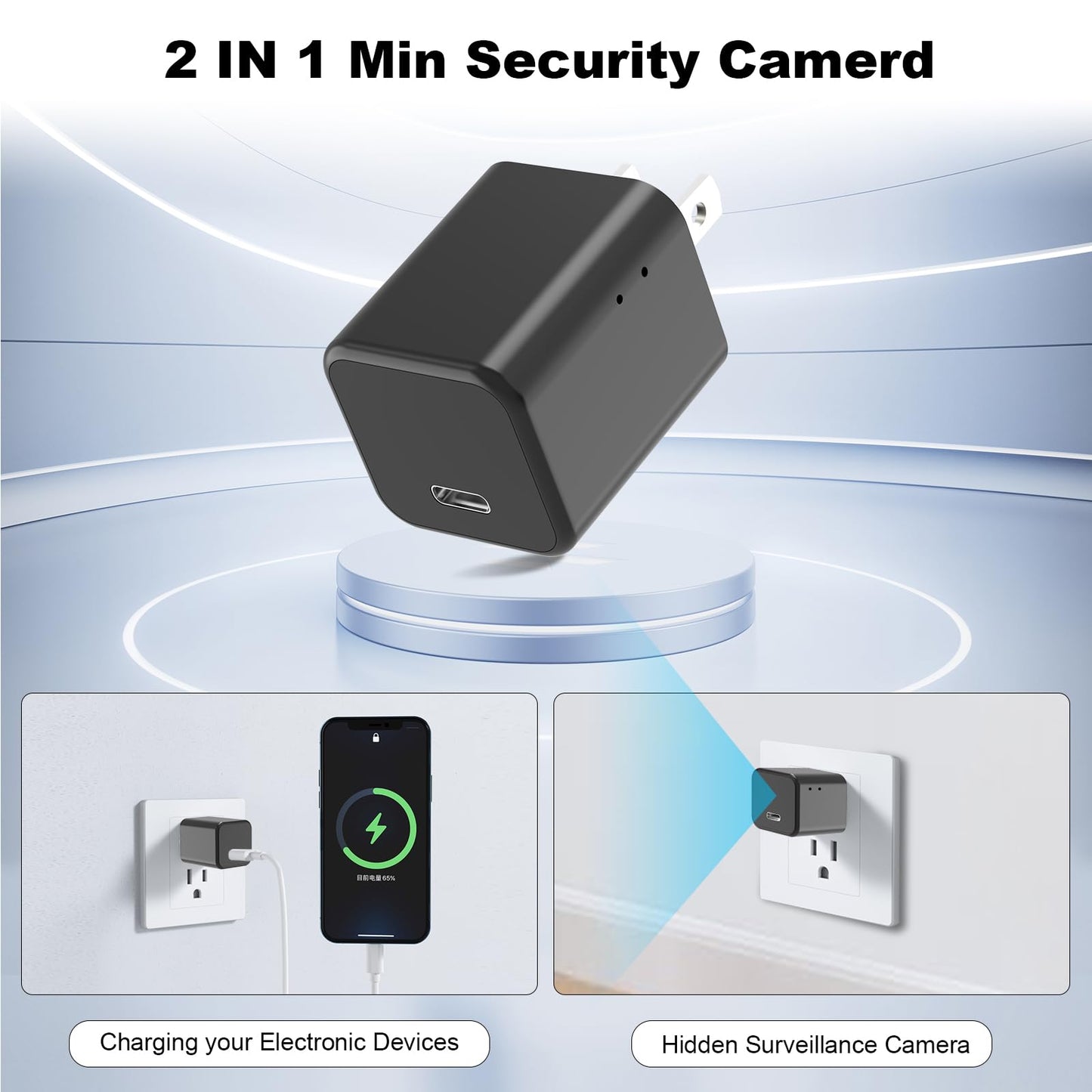 HIGSEEU 5G Mini Camera Charger, Full HD 1080P Small Nanny Cam with Human Detection, Type-C Plug Pet Camera for Indoor (FHD-001-F)