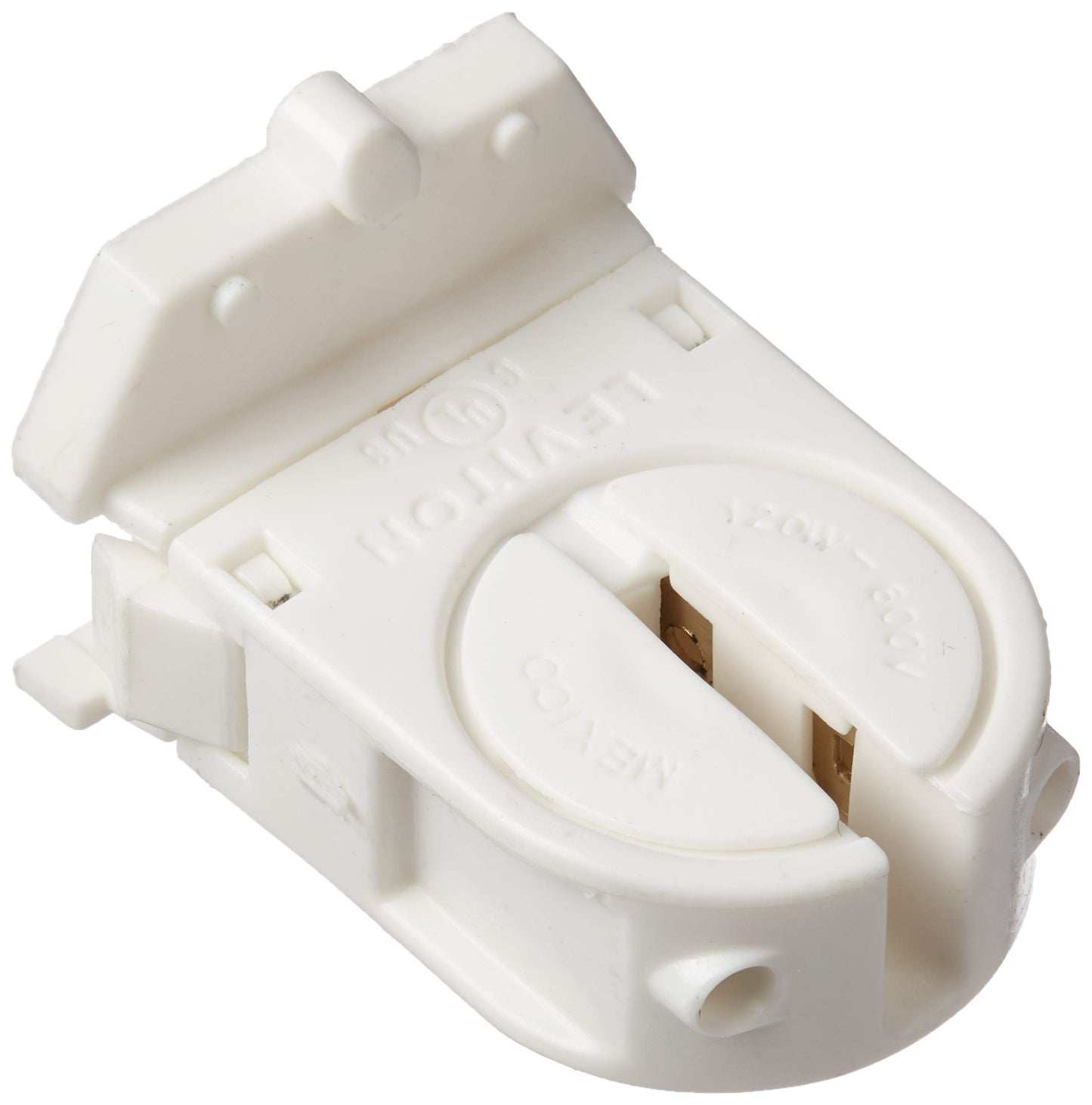 Leviton 120W Low Profile Miniature Base T-5 Bi-Pin Snap-In/Slide-On Lamp-Lock Linear Fluorescent Lampholder, 23654-SWP, White