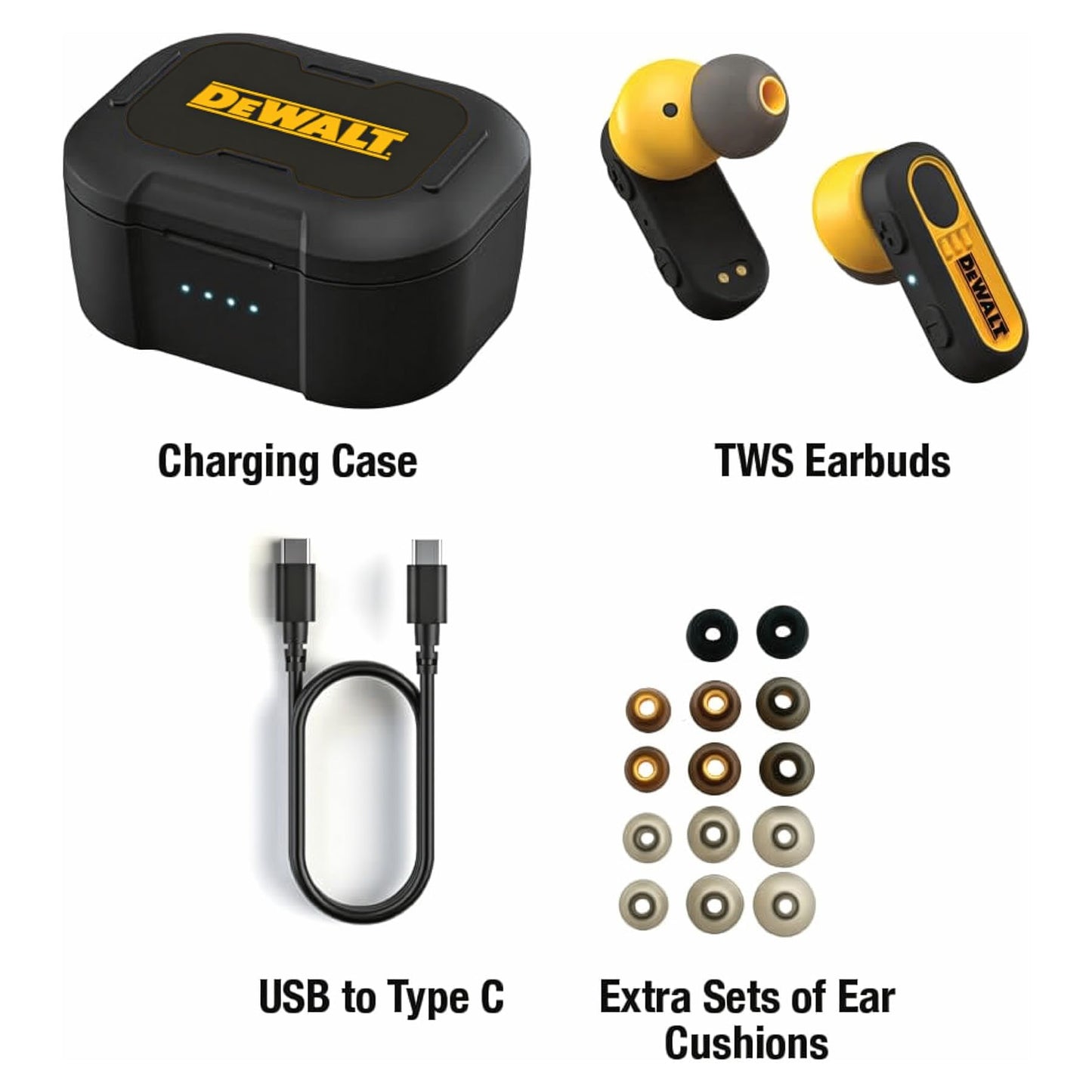DEWALT Heavy Duty True Wireless Ear Buds, Bluetooth, Black Edition
