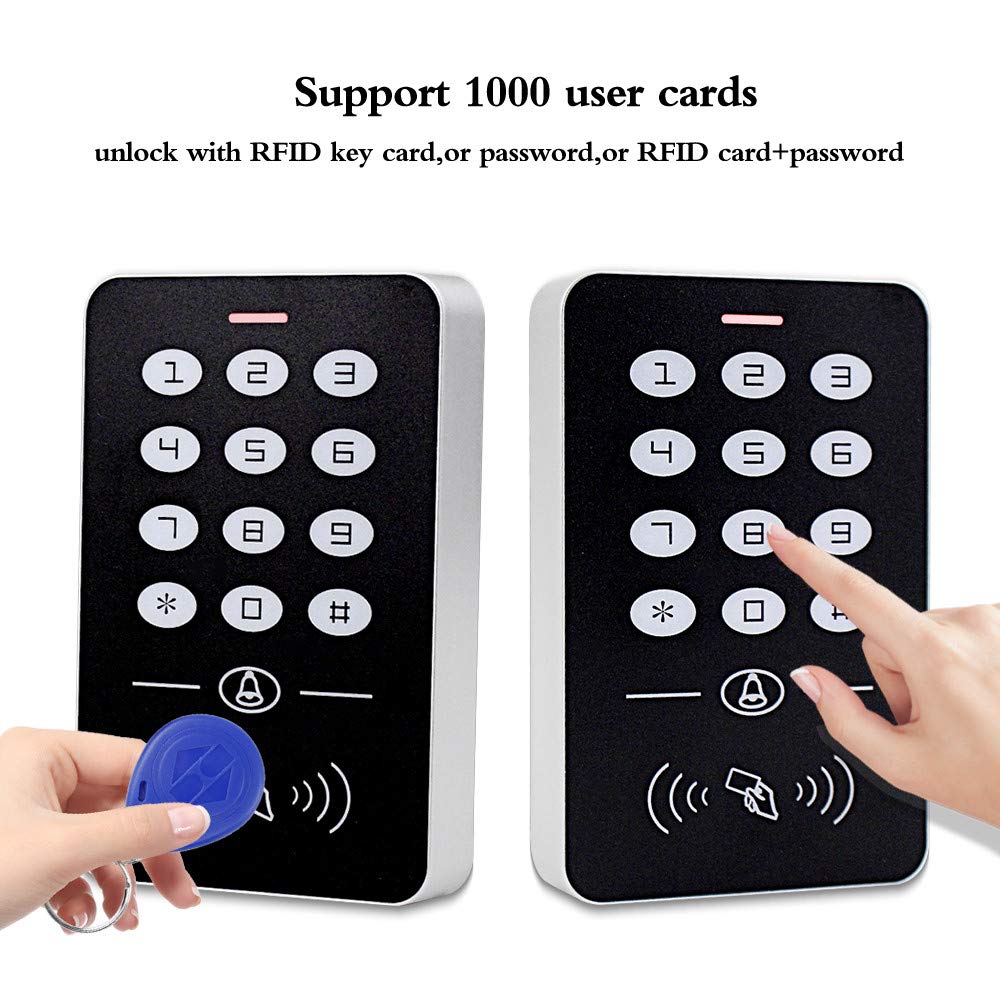 HFeng Access Control System Kit 125KHz RFID Keypad + DC12V 3A Power Supply Controller + Door Exit Button + 10pcs Keyfobs Card for Home Alarm
