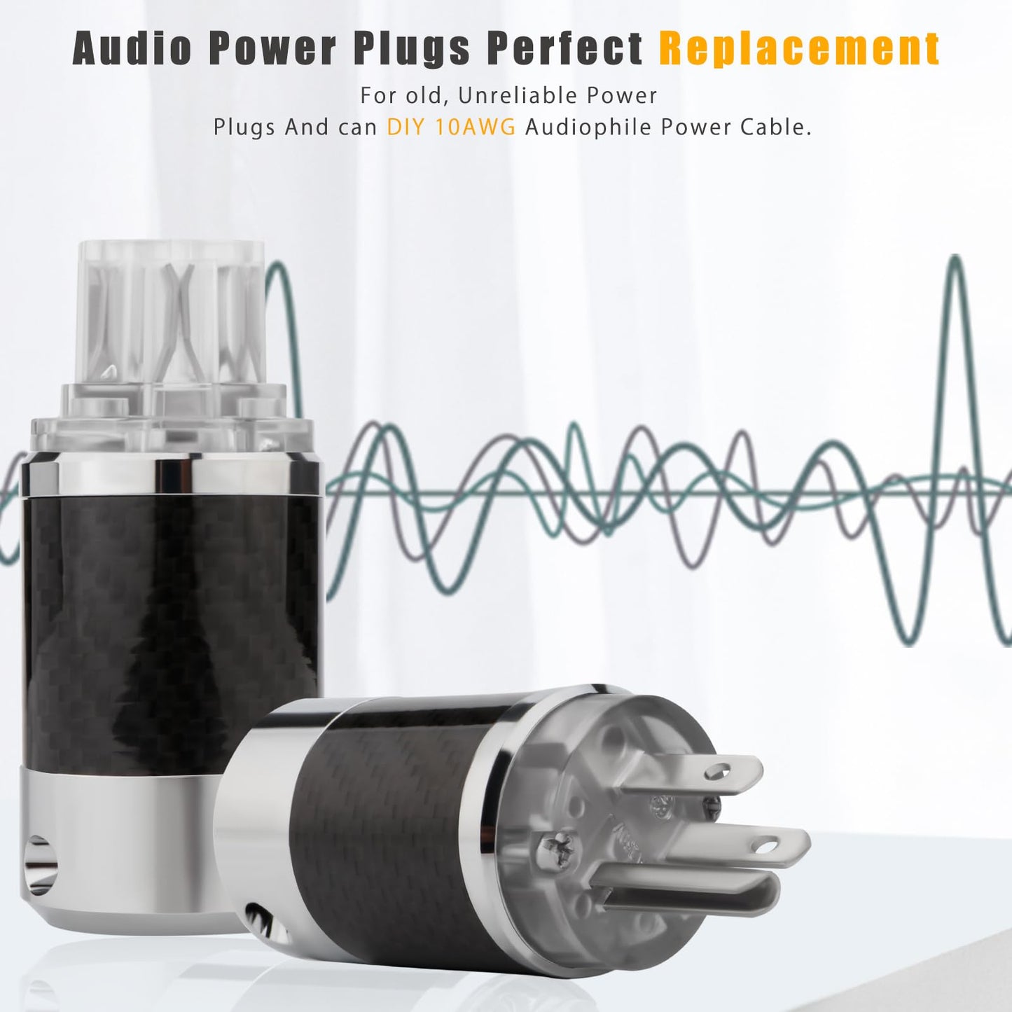 Monosaudio Audiophile Power Plug Black Carbon Fiber Transparent 10A/250V 15A/125V Audio Power Connector Brass IEC320 C13 Connector for DIY Audiophile