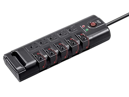 Monoprice 10 Outlet Rotating Surge Protector Power Strip - 2880 Joules, Heavy Duty Cord, 8 Feet, Black