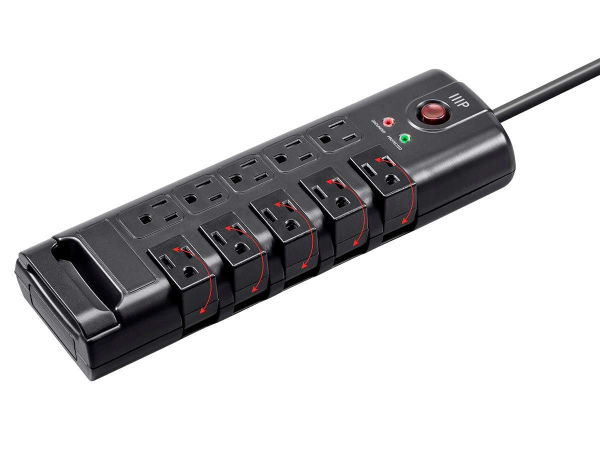 Monoprice 10 Outlet Rotating Surge Protector Power Strip - 2880 Joules, Heavy Duty Cord, 8 Feet, Black