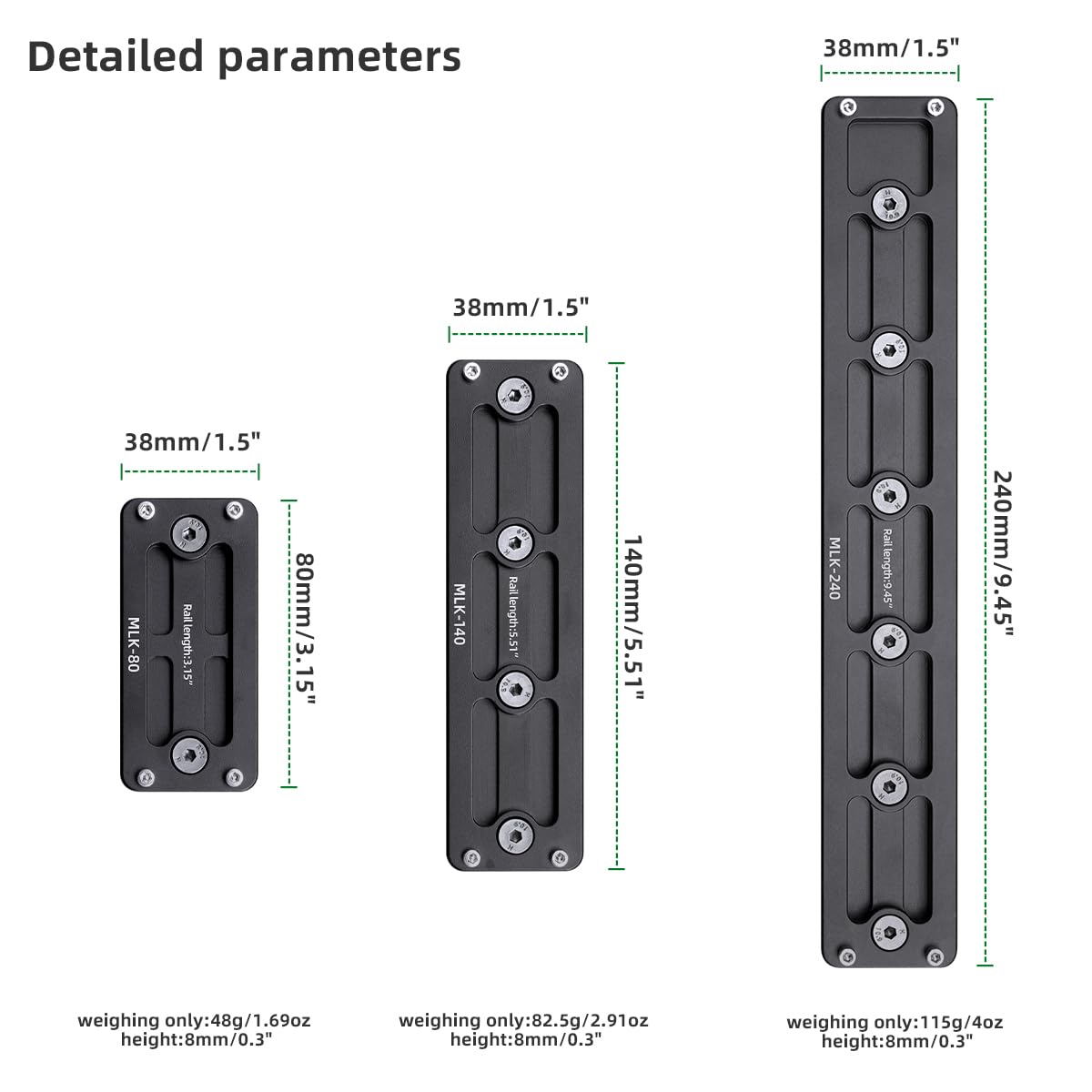 Arca Rail Mount, 9.45 inch Arca Swiss for Rifle Tripod Ballhead Quick Release Plate, Aluminum Arca Plate Compatiable RRS (9.45inch)