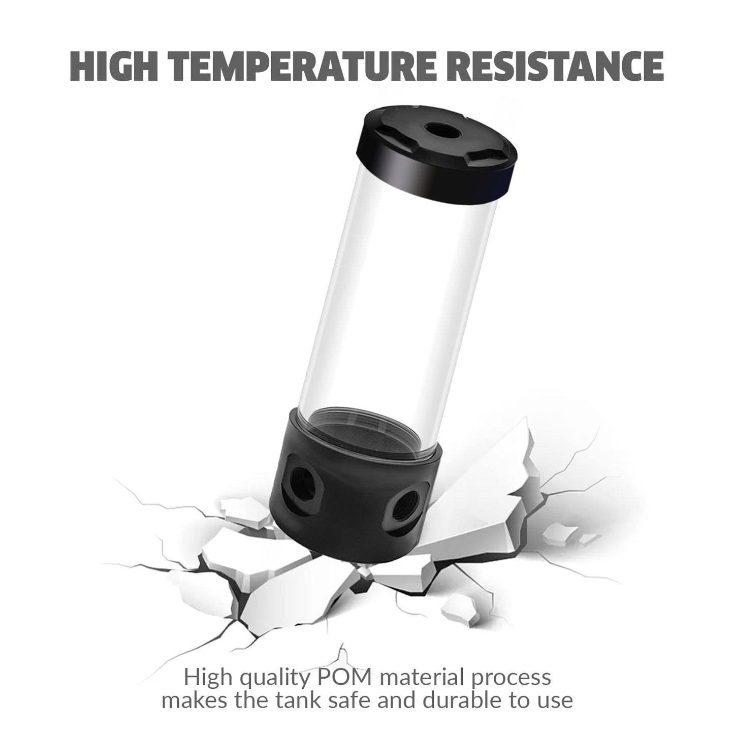 dracaena.io 200mm G1/4" Multi-Port PMMA Acrylic Water Cooling Reservoir, 55mm OD Cylinder Liquid Cooling Tank with Metal Covers for Custom PC Water