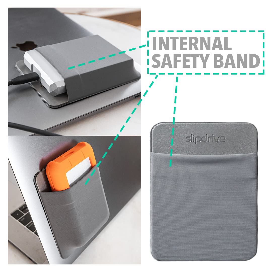 Slipdrive - Portable Hard Drive Sleeve for Laptop - HDD Hard Disk Drive - Reusable Adhesive - 5.5” x 4.5” Stick on External Hard Drive Carrying Case