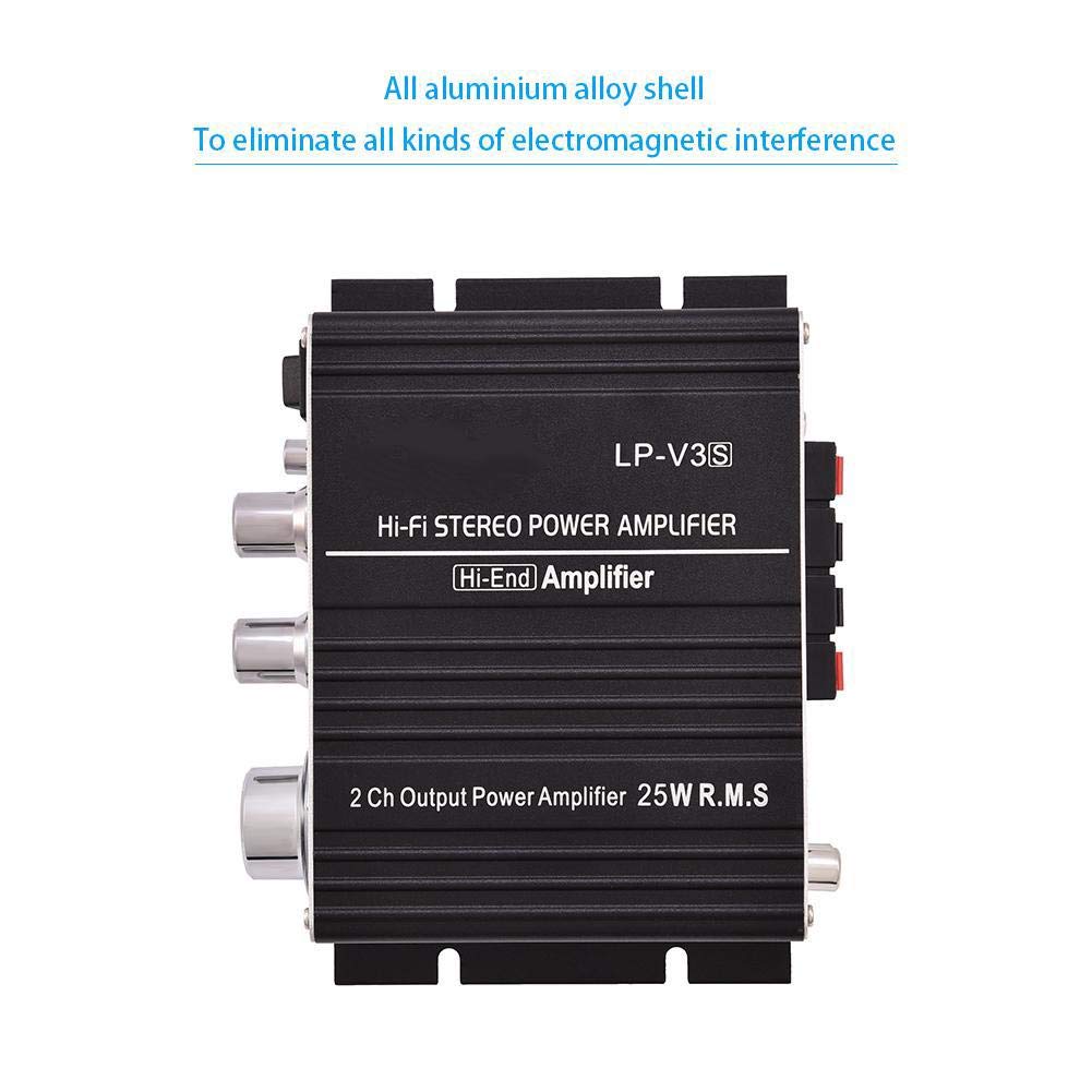 Power Amplifier, Mini 2 Channel HiFi Stereo Auto Car Audio, Power Amplifier Digital Amp with Bass, Treble & Volume Control, for Car, Motorcycle, Boat