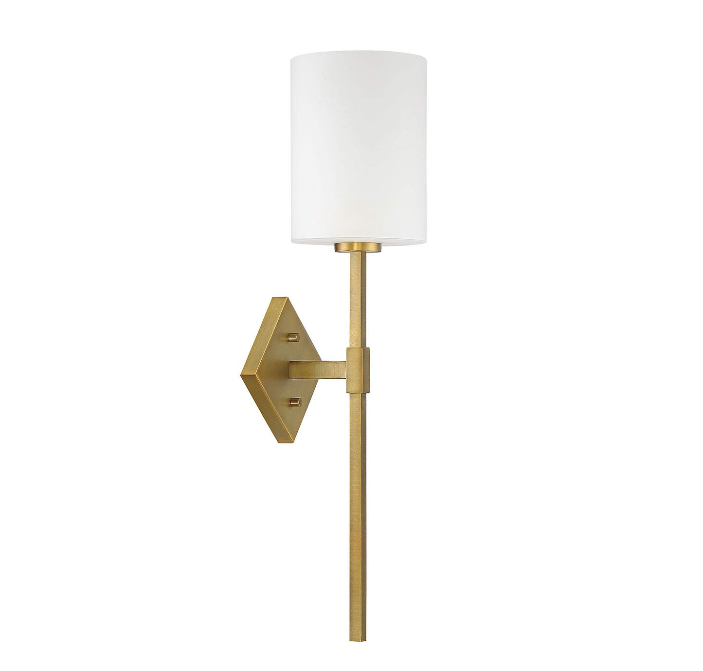 Savoy House 9-0902-1-322 Destin Vintage Mid-Century Modern White Opal Glass Wall Sconce, 1-Light 60 Watt, 25" H x 6" W, Warm Brass