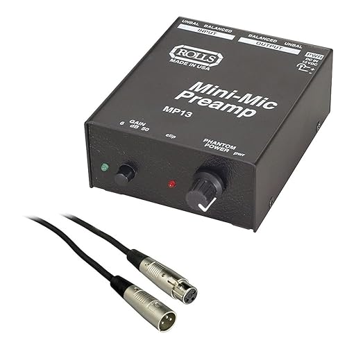 Rolls MP13 Mini Microphone Preamp with SM Series XLR M to XLR F Microphone Cable - 6'