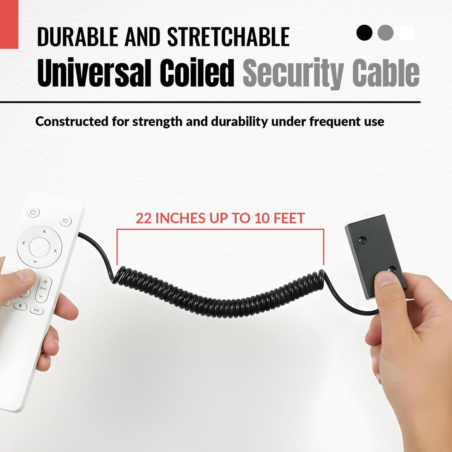 Universal Coiled Security Cable Bulk Pricing Available - Remote Control Tether Security Cable Leash with Hook and Loop Fastener Tape and Double-Sided