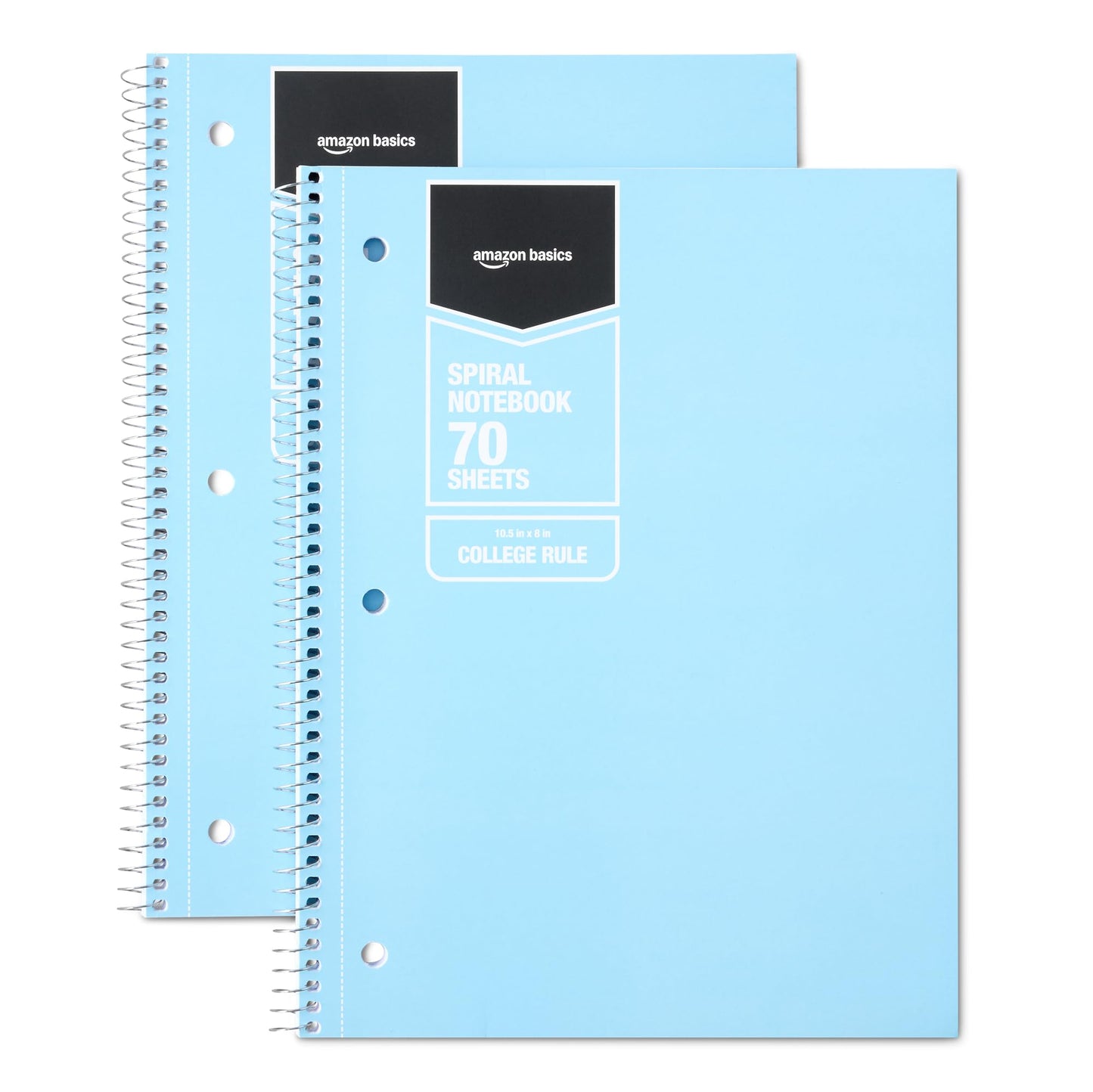 Amazon Basics Wide-Ruled Spiral Notebooks with Perforated Pages, 70 Sheets, 8" x 10.5", Light Blue, 2-Pack