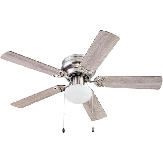 Prominence Home Alvina Traditional 44 Inch Ceiling Fan with Light, LED Flush Mount Ceiling Fan, Indoor Fan with 5 Blades, Gray Oak and Brown Walnut