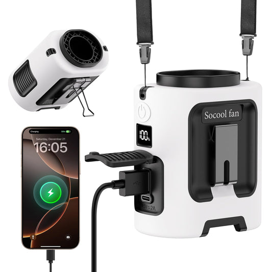 Socool Portable Waist Fan 5000mAh Rechargeable Mini Clip On Personal Fans with 13000RPM & 4 Adjustable Speeds, 25H Cooling Wearable Shirt Belt Hanging